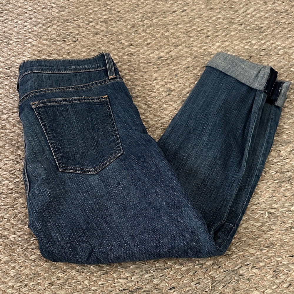 Current/Elliott Dark Blue Patchwork Cropped Jeans - image 5